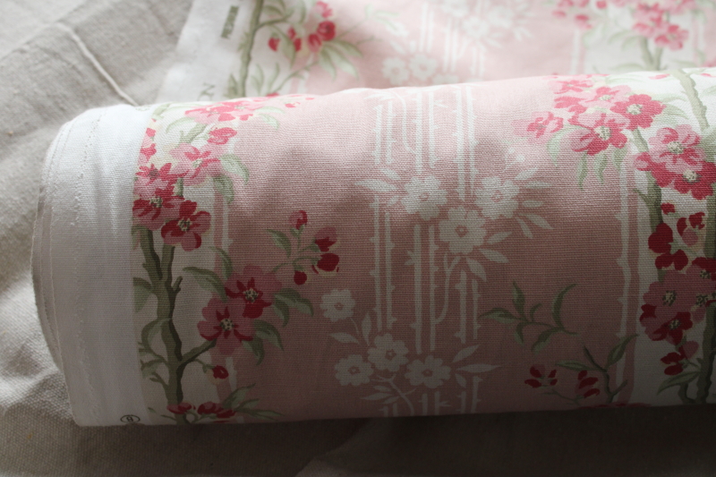 photo of 18 yards heavy cotton decor fabric for curtains upholstery 80s vintage pink floral stripe, romantic cottagecore aesthetic #13