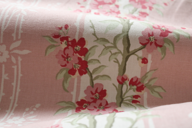 photo of 18 yards heavy cotton decor fabric for curtains upholstery 80s vintage pink floral stripe, romantic cottagecore aesthetic #15