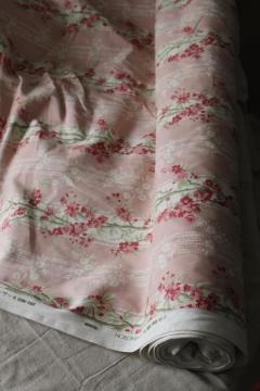 catalog photo of 18 yards heavy cotton decor fabric for curtains upholstery 80s vintage pink floral stripe, romantic cottagecore aesthetic 