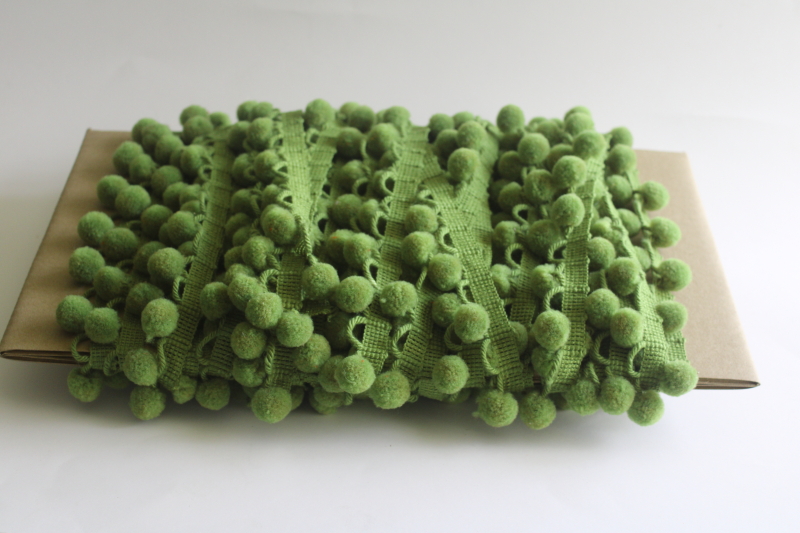 photo of 18 yards vintage ball fringe, retro avocado green pompom tassels trim  #1