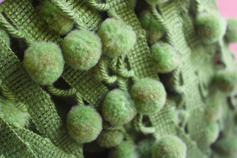 photo of 18 yards vintage ball fringe, retro avocado green pompom tassels trim  #4