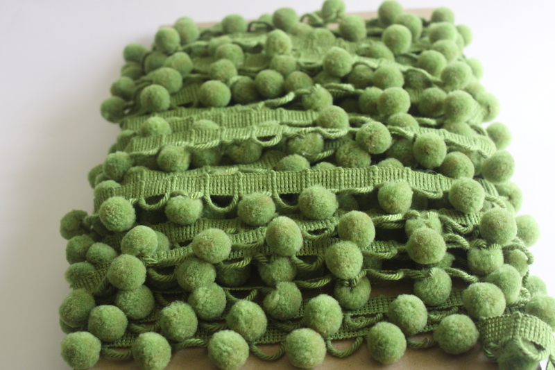 photo of 18 yards vintage ball fringe, retro avocado green pompom tassels trim  #5