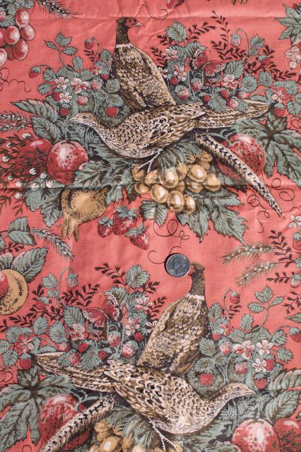 photo of 18 yards vintage french game birds pheasants rose pink red cotton fabric Waverly / Schumacher ? #1