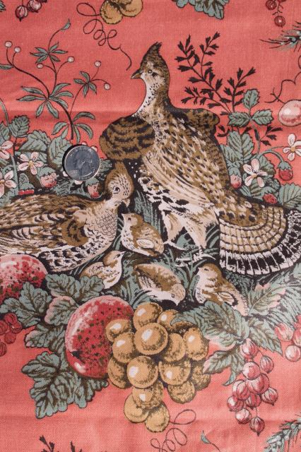 photo of 18 yards vintage french game birds pheasants rose pink red cotton fabric Waverly / Schumacher ? #2