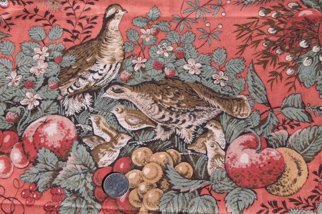 photo of 18 yards vintage french game birds pheasants rose pink red cotton fabric Waverly / Schumacher ? #3