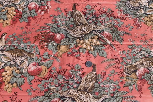 photo of 18 yards vintage french game birds pheasants rose pink red cotton fabric Waverly / Schumacher ? #4