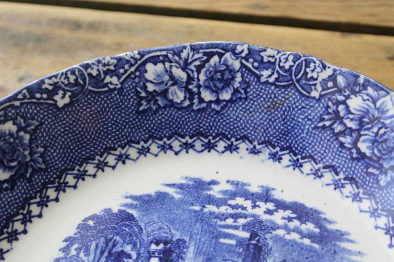 photo of 1800s antique Alhambra pattern flow blue & white soup bowl, 19th century vintage #3