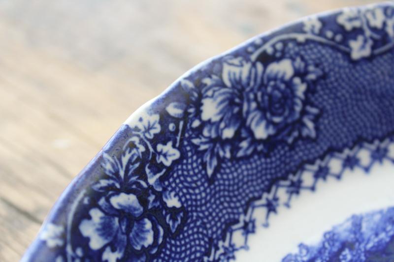 photo of 1800s antique Alhambra pattern flow blue & white soup bowl, 19th century vintage #4