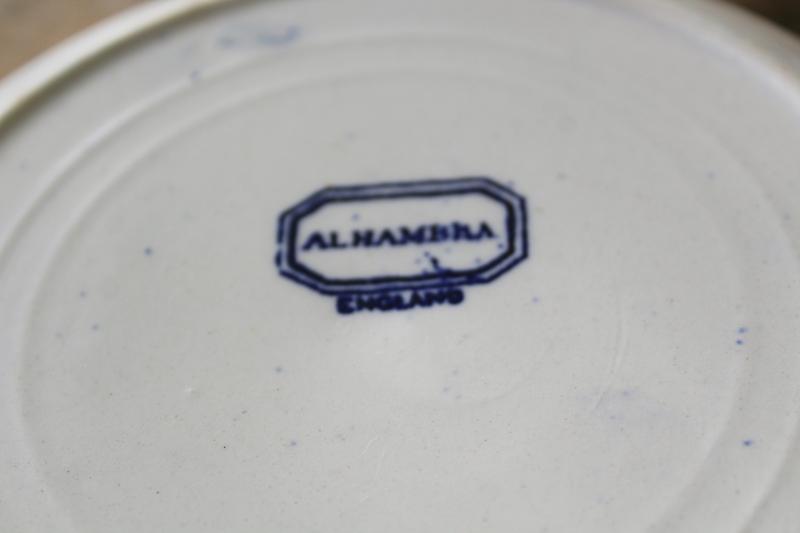 photo of 1800s antique Alhambra pattern flow blue & white soup bowl, 19th century vintage #7