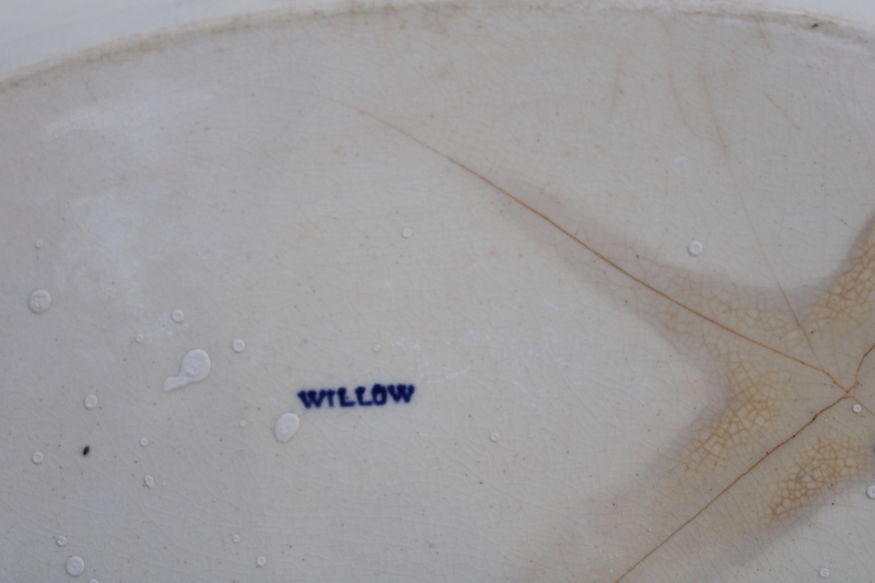 photo of 1800s antique Wedgwood blue Willow pattern platter or meat tray, large deep shape Victorian vintage #9