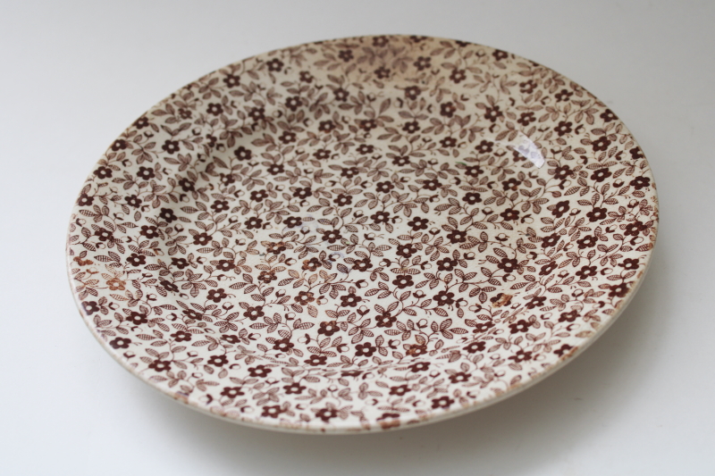 photo of 1800s antique brown calico china plate, Burleigh or Burgess & Leigh Felicity pattern  #1