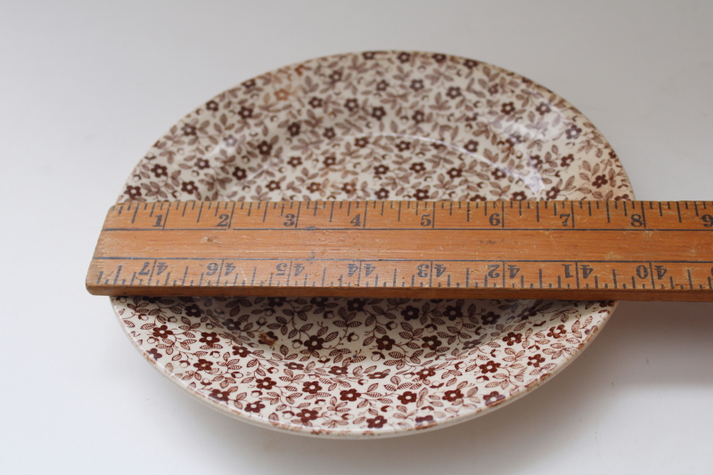 photo of 1800s antique brown calico china plate, Burleigh or Burgess & Leigh Felicity pattern  #7