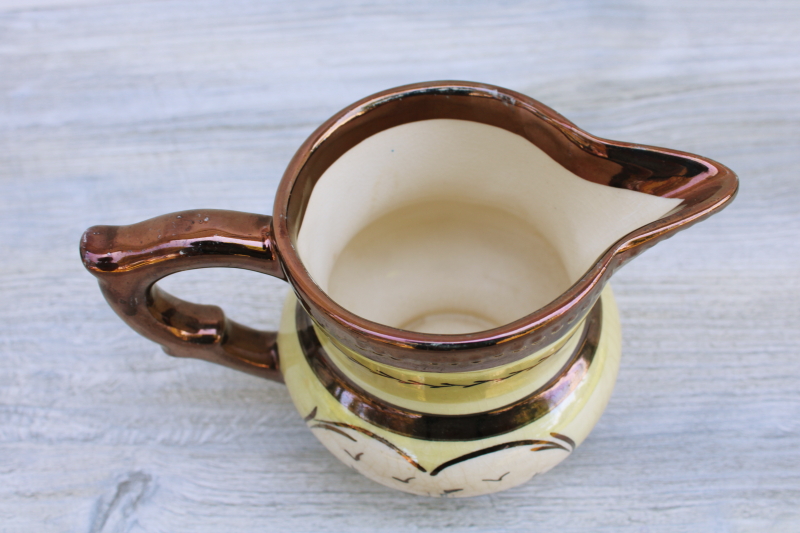 photo of 1800s antique copper luster china milk jug, hand painted sailing boats & anchor #2