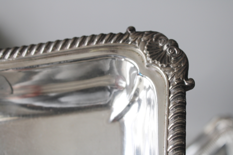 photo of 1800s antique covered dish w/ engraved coat of arms, silver over copper English Sheffield plate hallmark elephant or boar's head  #9