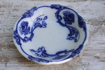 catalog photo of 1800s antique flow blue china bowl, New Wharf poppy pattern Libertas England eagle mark 