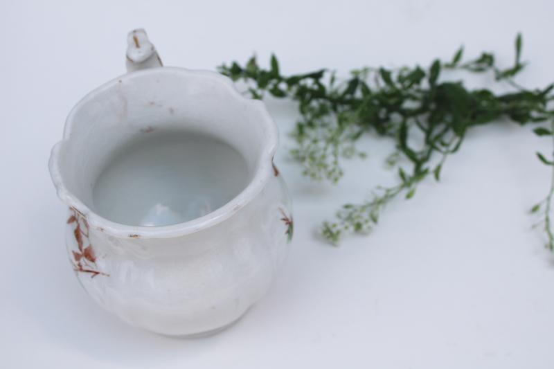 photo of 1800s antique ironstone china mug or milk pitcher, embossed shape w/ old roses transfer #5