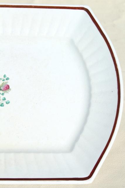 photo of 1800s antique ironstone platter or serving tray, moss rose china w/ copper luster #2