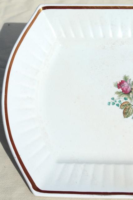 photo of 1800s antique ironstone platter or serving tray, moss rose china w/ copper luster #4