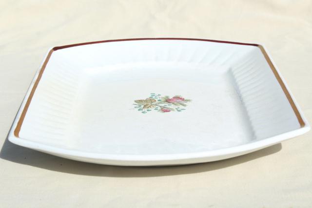 photo of 1800s antique ironstone platter or serving tray, moss rose china w/ copper luster #6