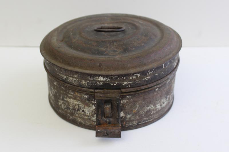 photo of 1800s antique toleware apothecary or spice box, metal canisters in round tin #5