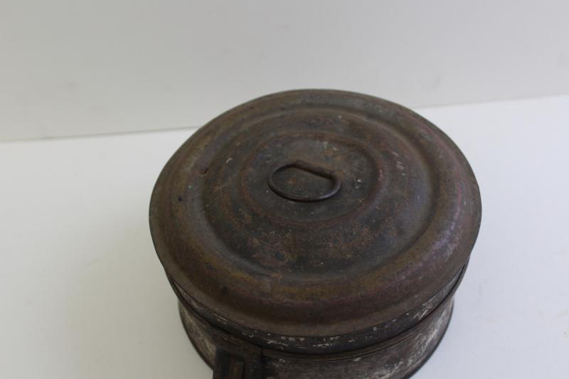 photo of 1800s antique toleware apothecary or spice box, metal canisters in round tin #7