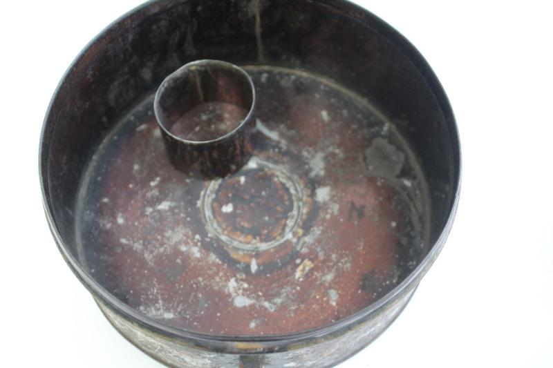 photo of 1800s antique toleware apothecary or spice box, metal canisters in round tin #16