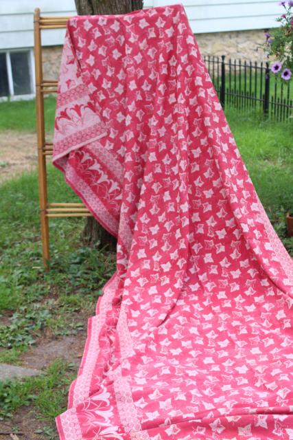 photo of 1800s antique turkey red linen damask tablecloth, ivy and lily woven pattern #2