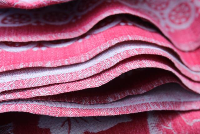 photo of 1800s antique turkey red linen damask tablecloth, ivy and lily woven pattern #4