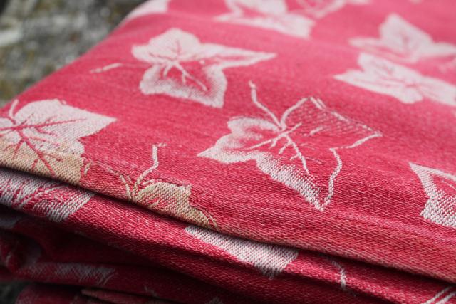 photo of 1800s antique turkey red linen damask tablecloth, ivy and lily woven pattern #5