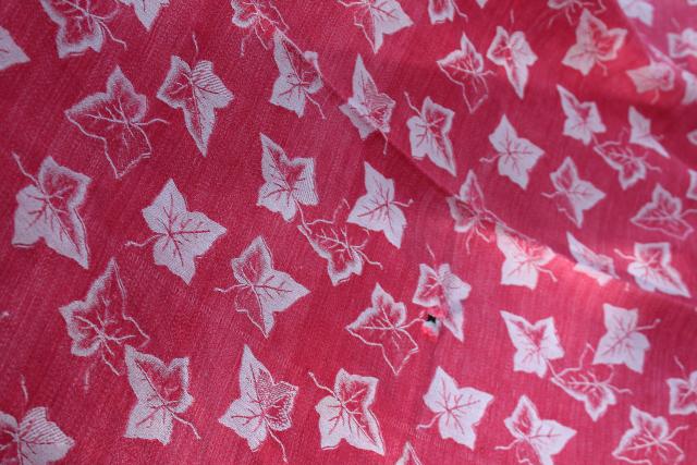 photo of 1800s antique turkey red linen damask tablecloth, ivy and lily woven pattern #13