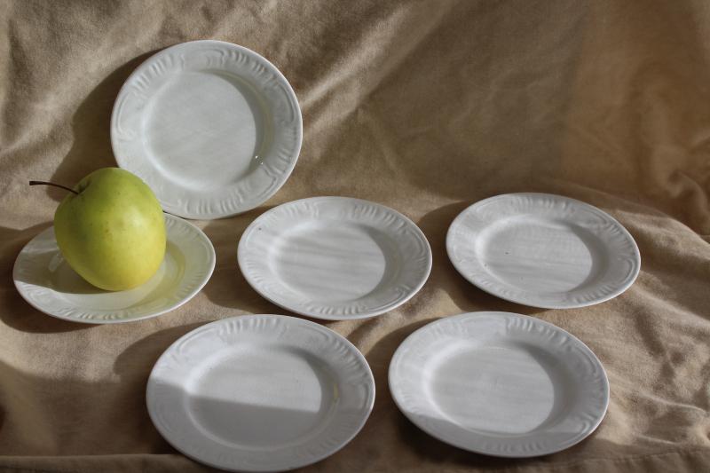 1800s antique white ironstone china six tiny fruit plates w embossed border