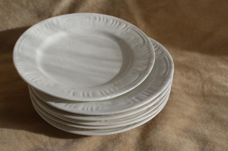 photo of 1800s antique white ironstone china, six tiny fruit plates w/ embossed border #6