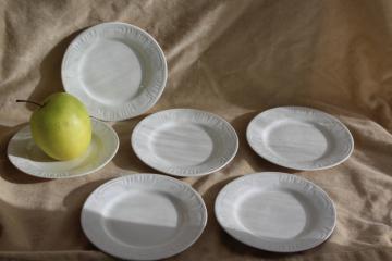 catalog photo of 1800s antique white ironstone china, six tiny fruit plates w/ embossed border