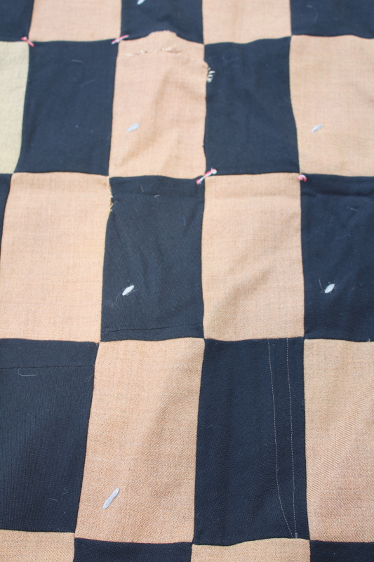 photo of 1800s primitive quilt, antique cotton calico prints w/ wool fabric patchwork backing  #3