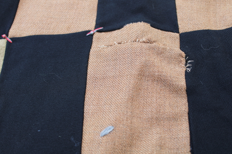 photo of 1800s primitive quilt, antique cotton calico prints w/ wool fabric patchwork backing  #4