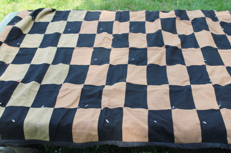 photo of 1800s primitive quilt, antique cotton calico prints w/ wool fabric patchwork backing  #14