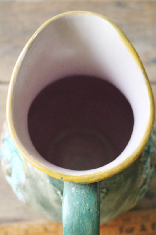 photo of 1800s vintage English majolica pitcher, bramble blackberries pattern large jug Shorter pottery  #3