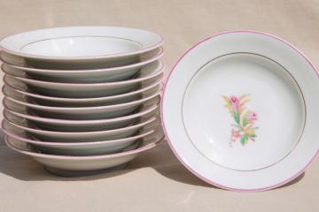 catalog photo of 1800s vintage antique moss rose china, set of 10 fruit bowls or dessert dishes