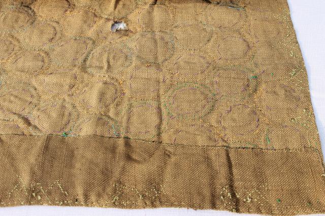 photo of 1800s vintage antique table cover, fabric penny rug circles w/ hand stitched embroidery #4