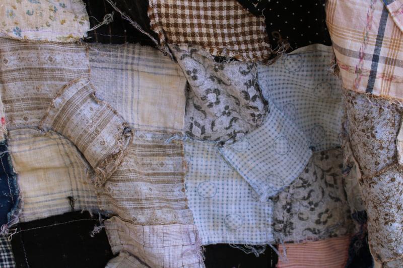 photo of 1800s vintage bow tie patchwork quilt top, antique cotton fabric shirtings & prints #8