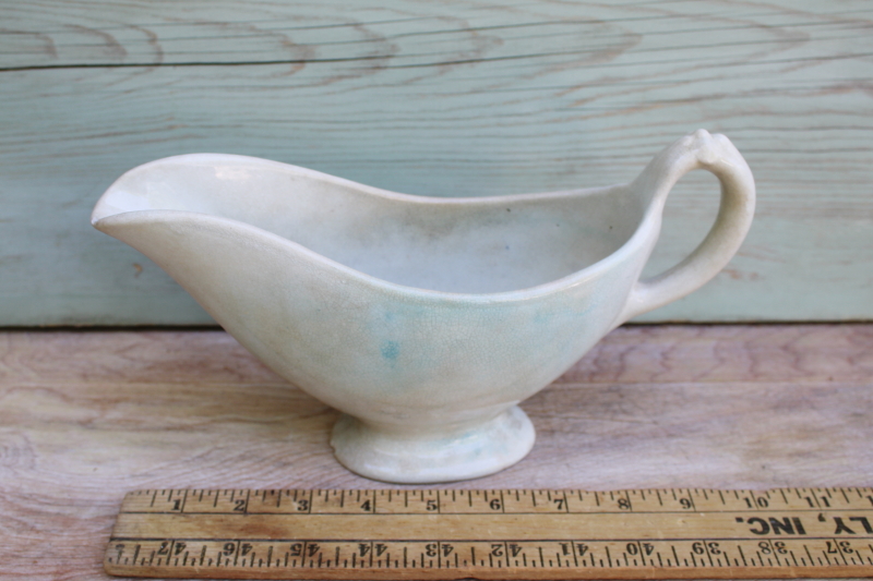 photo of 1800s vintage ironstone sauce pitcher or gravy boat, shabby antique browned china #1