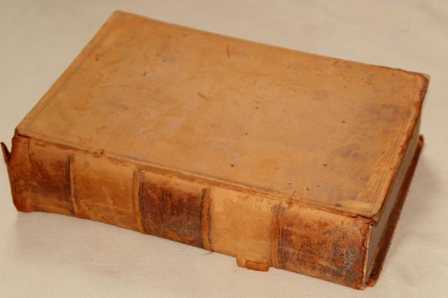 photo of 1800s vintage leather bound book, shabby worn old antique library photo prop #1