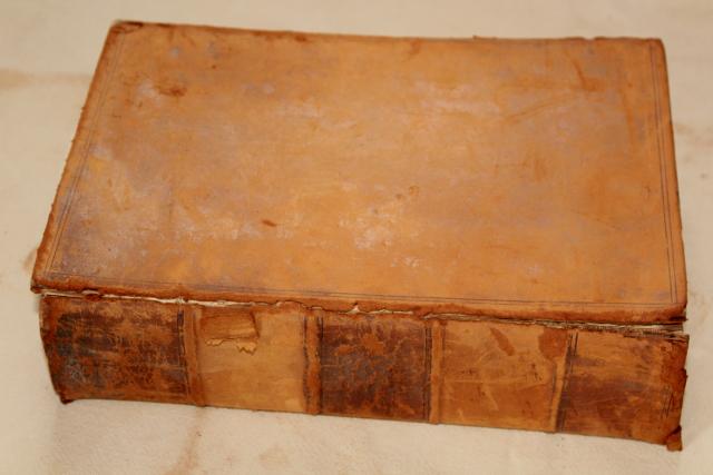 photo of 1800s vintage leather bound book, shabby worn old antique library photo prop #9