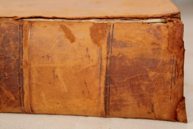 photo of 1800s vintage leather bound book, shabby worn old antique library photo prop #10