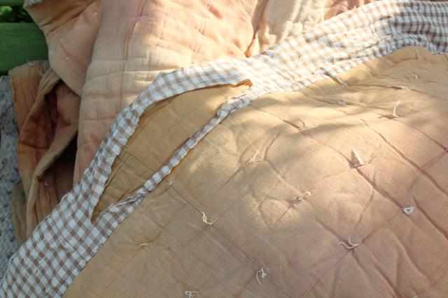 photo of 1800s vintage primitive antique tied quilts home dyed cotton & civil war era calico print #26