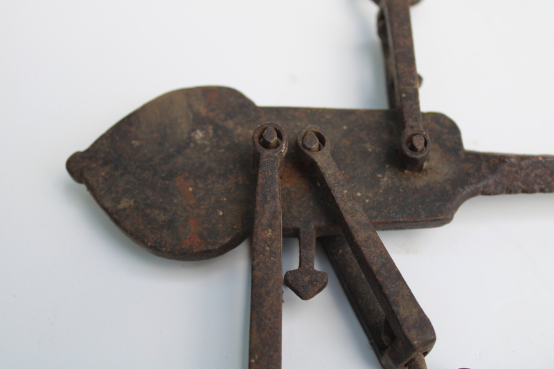 photo of 1800s vintage primitive farm tool, antique steelyard balance scale w/ forged iron hooks  #5