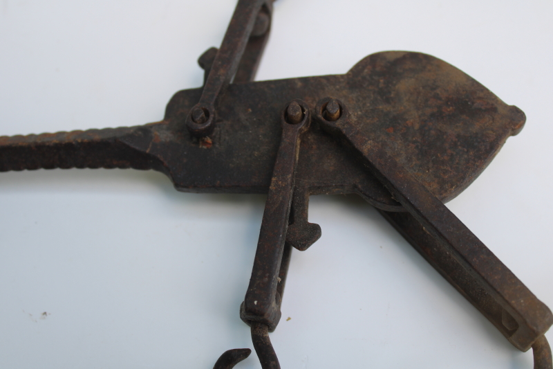 photo of 1800s vintage primitive farm tool, antique steelyard balance scale w/ forged iron hooks  #11