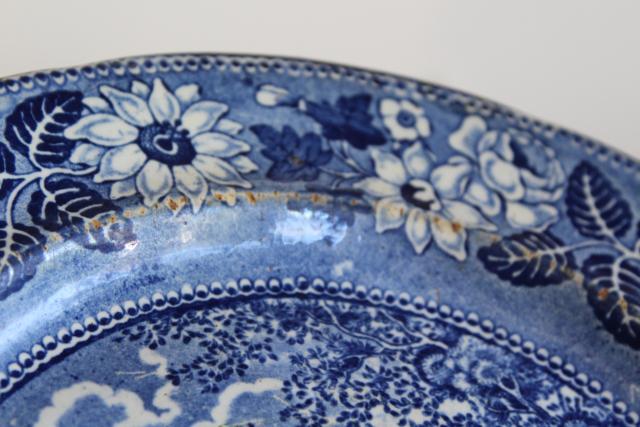 photo of 1800s vintage scenic views transferware plate, antique blue & white printed pottery #4