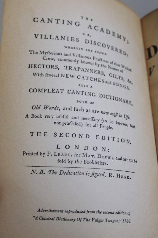 photo of 1811 Dictionary of the Vulgar Tongue book, colonial era slang fun for historical reenactors  #4