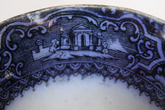 photo of 1840s 1850s antique handleless cups, English flow blue china early Victorian vintage #13